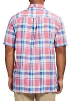 Big & Tall Madras Short Sleeve Button Down Shirt