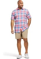 Big & Tall Madras Short Sleeve Button Down Shirt