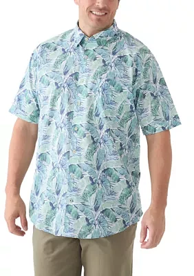 Big & Tall Short Sleeve Chambray Leaf Print Shirt