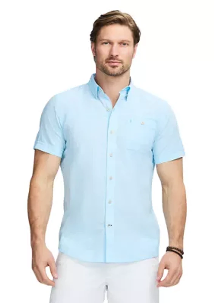 Short Sleeve Dockside Chambray Stripe Button Up Shirt