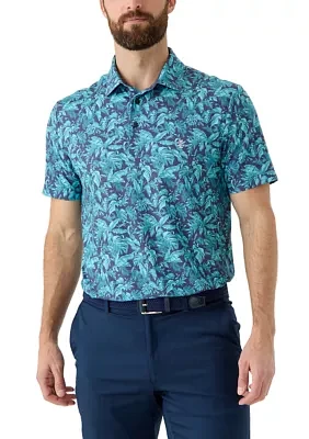 Short Sleeve Tropical Print Polo Shirt