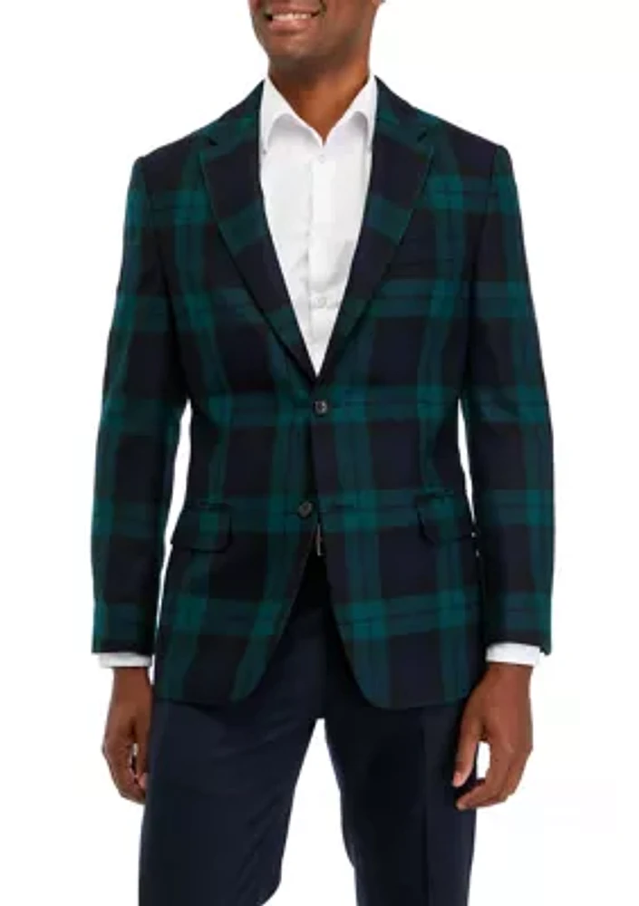 Single Breasted 2 Button Front Plaid Sport Coat