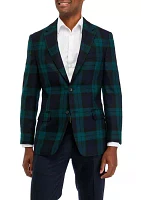 Single Breasted 2 Button Front Plaid Sport Coat