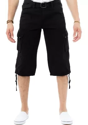 Men's Belted 18" Inseam Below Knee Cargo Long Shorts