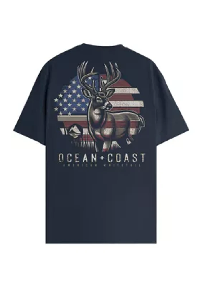 Short Sleeve Americana Deer Flag Graphic T-Shirt