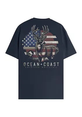 Short Sleeve Americana Deer Flag Graphic T-Shirt