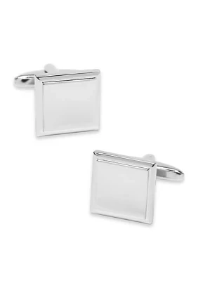 Silver Tone Double Square Cuff Links