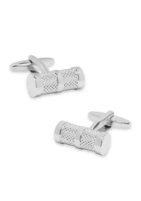 Silver Tone Cylindrical Mesh Cuff Links