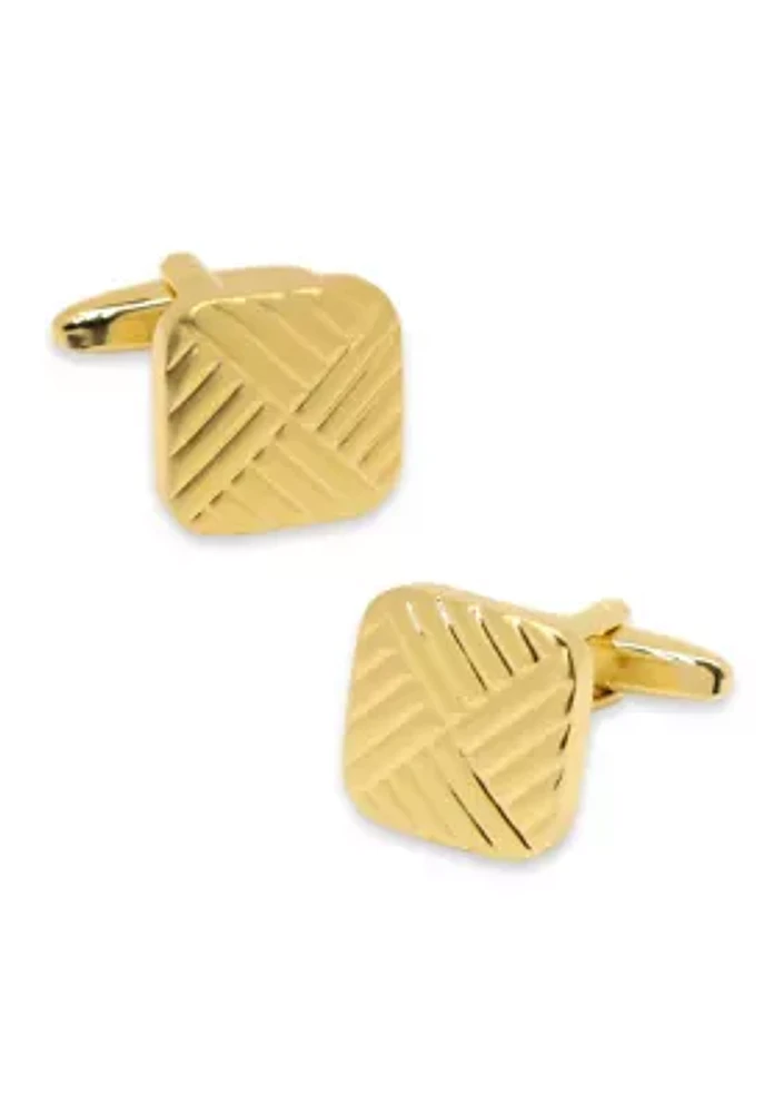 Gold Tone Waffle Weave Cuff Links