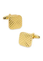 Gold Tone Waffle Weave Cuff Links