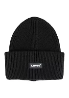 Knit Rolled Cuff Beanie with Rubber Logo