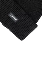 Knit Rolled Cuff Beanie with Rubber Logo