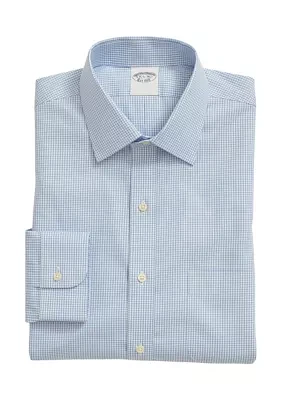 Men's Stretch Supima Cotton Non Iron Pinpoint Oxford Ainsley Collar Gingham Dress Shirt