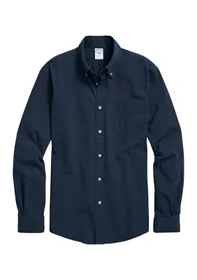 Washed Cotton Seersucker Button-Down Collar Sport Shirt