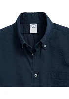 Washed Cotton Seersucker Button-Down Collar Sport Shirt