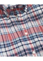 Washed Cotton Madras Button-Down Collar Sport Shirt