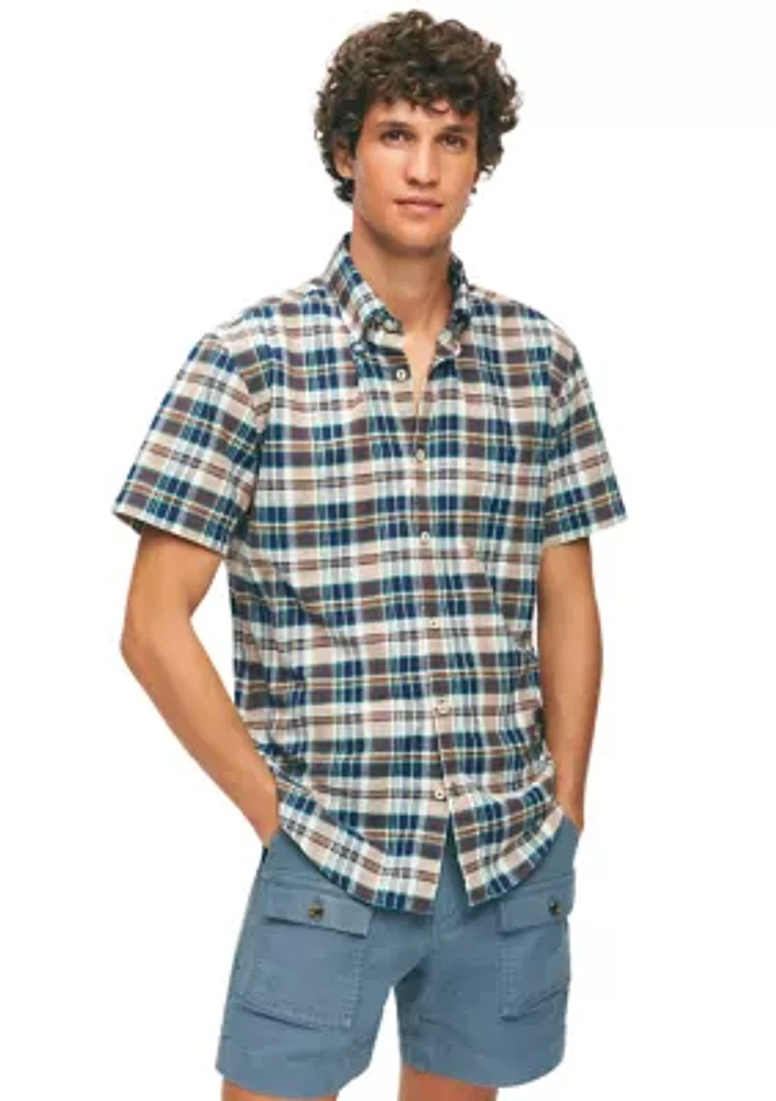 Washed Cotton Madras Short Sleeve Button-Down Collar Sport Shirt