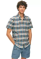 Washed Cotton Madras Short Sleeve Button-Down Collar Sport Shirt