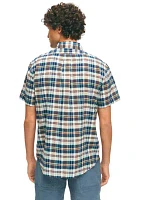 Washed Cotton Madras Short Sleeve Button-Down Collar Sport Shirt