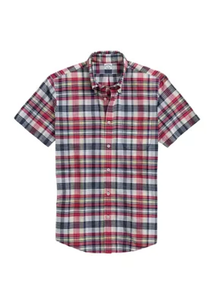 Men's Washed Cotton Madras Button-Down Collar Sport Shirt