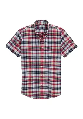 Men's Washed Cotton Madras Button-Down Collar Sport Shirt