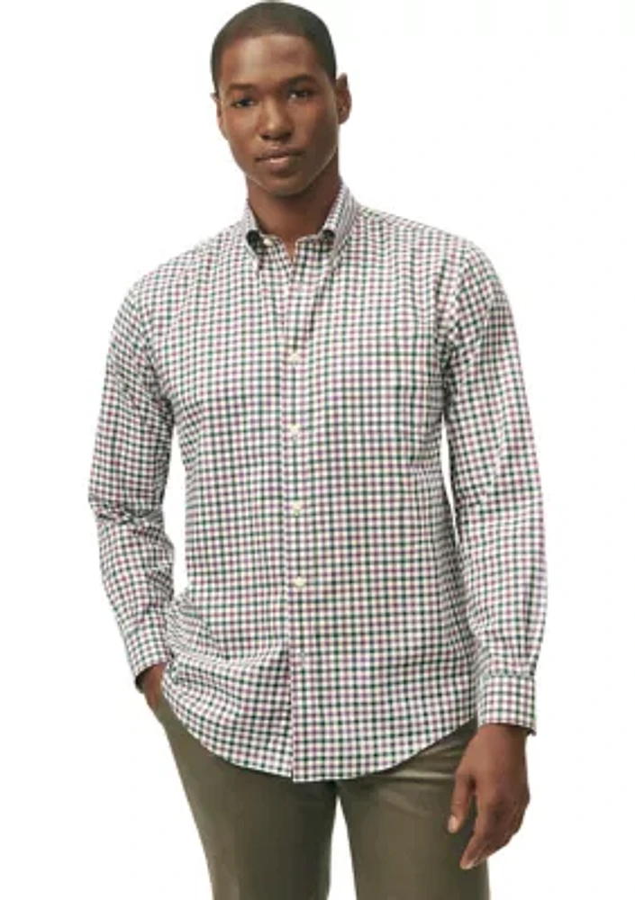 Stretch Supima Cotton Non-Iron Oxford Polo Button Down Collar Checked Shirt