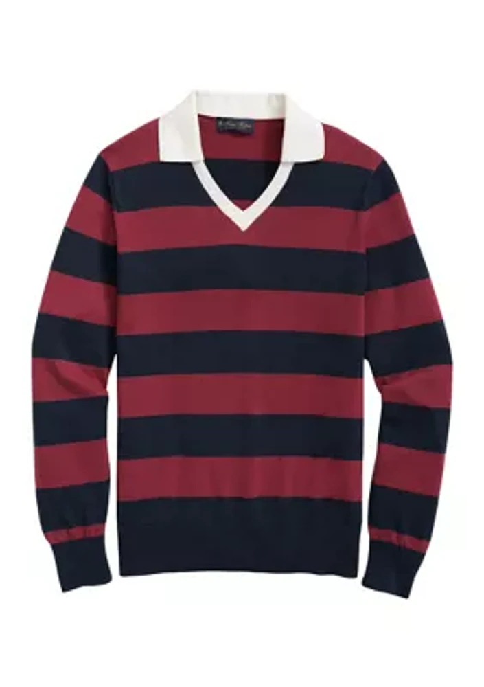 Johnny Collar Polo Sweater Rugby Stripe Supima Cotton