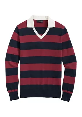 Johnny Collar Polo Sweater Rugby Stripe Supima Cotton