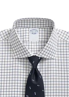 Stretch Supima Cotton Non-Iron  English Spread Collar, Alternating Windowpane Dress Shirt