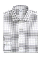 Stretch Supima Cotton Non-Iron  English Spread Collar, Alternating Windowpane Dress Shirt