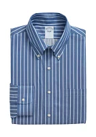 Men's Stretch Supima Cotton Non-Iron Twill Polo Button Down Collar Ground Stripe Dress Shirt