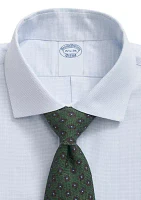 Men's Stretch Supima Cotton Non Iron English Spread Collar Micro Grid Dress Shirt