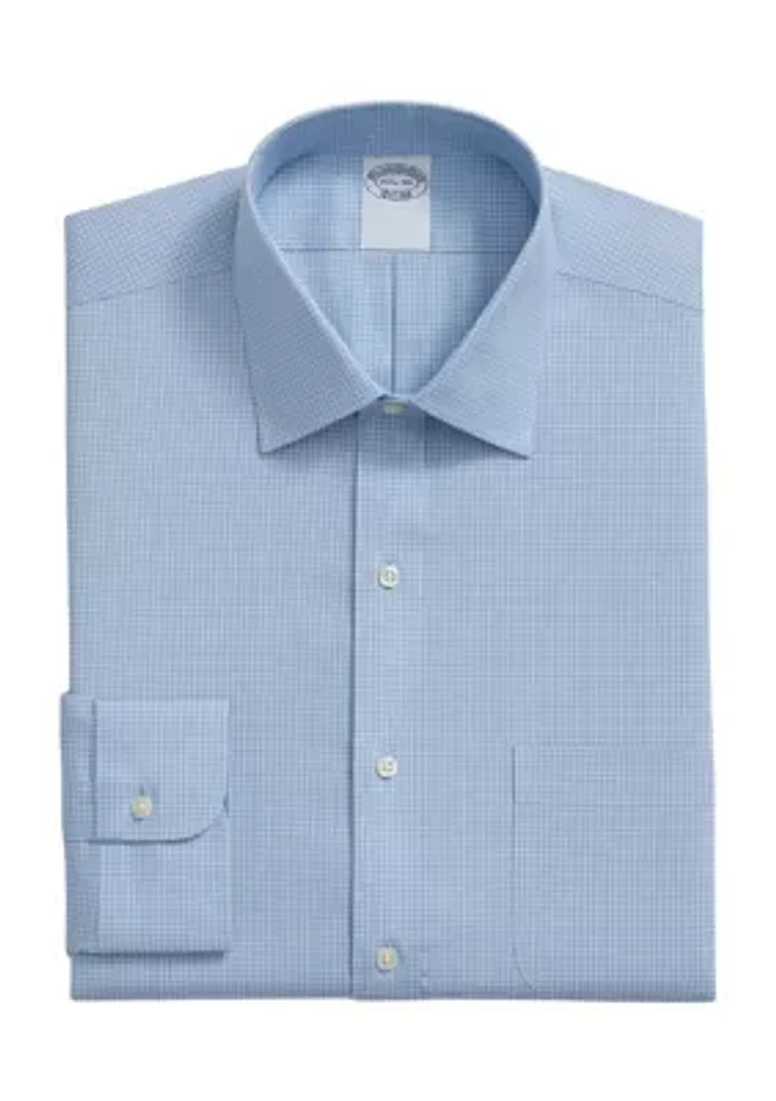 Men's Stretch Supima Cotton Non Iron Pinpoint Oxford Ainsley Collar Micro Grid Dress Shirt
