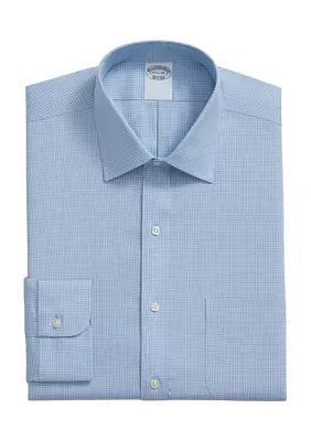 Men's Stretch Supima Cotton Non Iron Pinpoint Oxford Ainsley Collar Micro Grid Dress Shirt