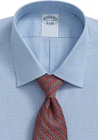 Men's Stretch Supima Cotton Non Iron Pinpoint Oxford Ainsley Collar Micro Grid Dress Shirt