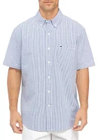 Woven Seersucker Striped Button Down Shirt