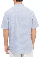 Woven Seersucker Striped Button Down Shirt