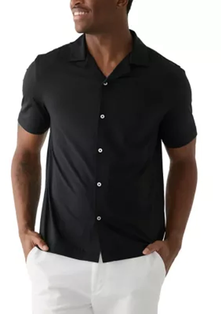 Men's Short Sleeve Stretch Knit Solid Button Down Shirt