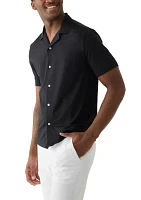 Men's Short Sleeve Stretch Knit Solid Button Down Shirt