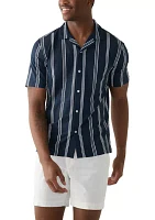 Men's Short Sleeve Stretch Knit Stripe Button Down Shirt