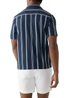 Men's Short Sleeve Stretch Knit Stripe Button Down Shirt