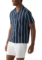 Men's Short Sleeve Stretch Knit Stripe Button Down Shirt