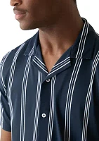 Men's Short Sleeve Stretch Knit Stripe Button Down Shirt