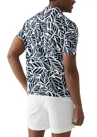 Men's Short Sleeve Stretch Knit Printed Button Down Shirt