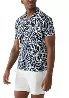 Men's Short Sleeve Stretch Knit Printed Button Down Shirt