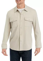 Men's Long Sleeve Collared Snap Shirt Jacket