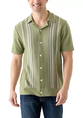 Men's Short Sleeve Multi Stripe Button Front Sweater