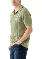 Men's Short Sleeve Multi Stripe Button Front Sweater