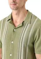 Men's Short Sleeve Multi Stripe Button Front Sweater