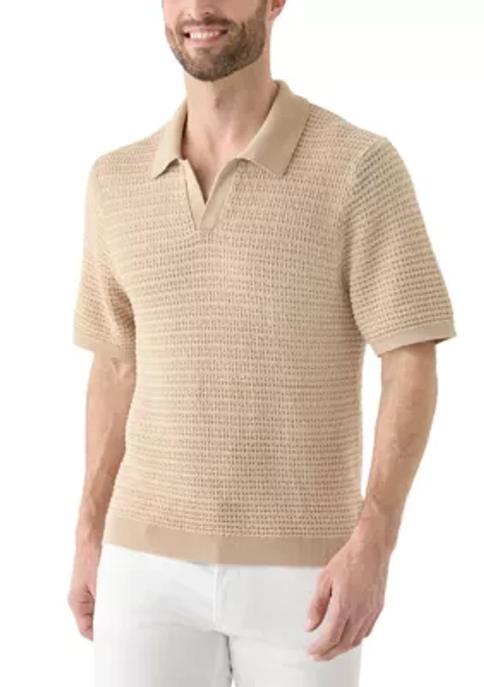 Men's Short Sleeve Textured Johnny Collar Sweater